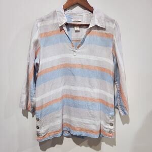 Cynthia Rowley Womens 100% Linen Striped 3/4 Sleeve Tunic Size Small Lagenlook